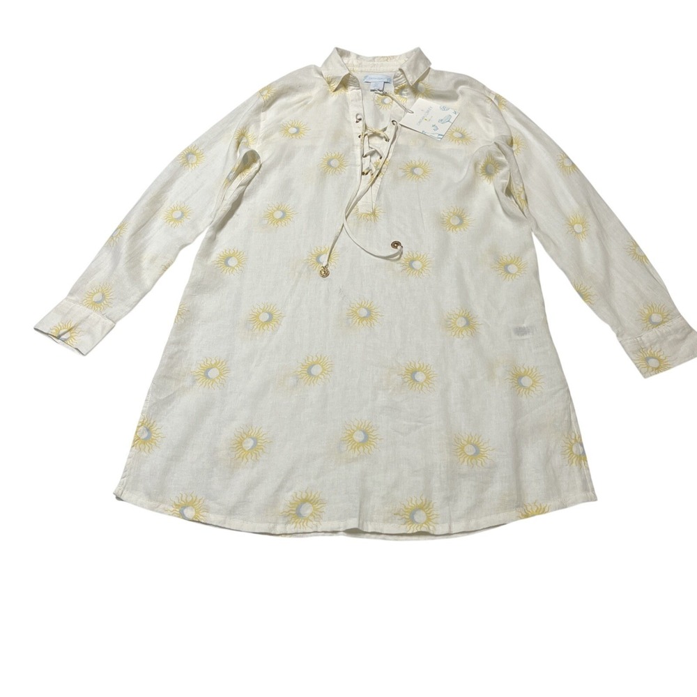Cynthia Rowley Dress White Sun Moon Print Linen Blend Mini Size S Celestial